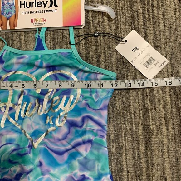 Brand New Hurley Youth 7/8 Aurora Green One Piece UPF 50+ Swimsuit - Picture 6 of 8